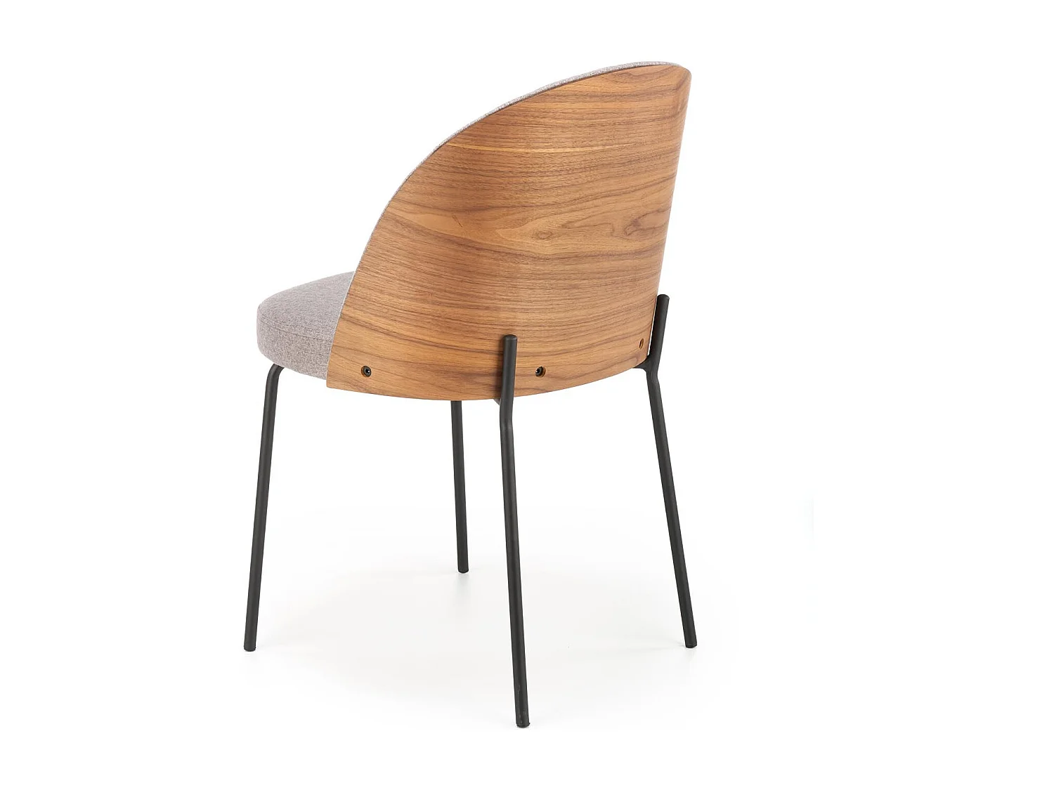 Chaise avec dossier arrondi style bois et assise tissu gris SAGA