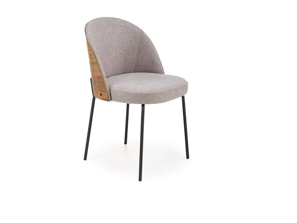 Chaise avec dossier arrondi style bois et assise tissu gris SAGA