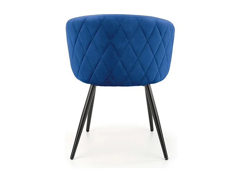 Sedia in velluto blu con schienale arrotondato e gambe in metallo nero ERIKA