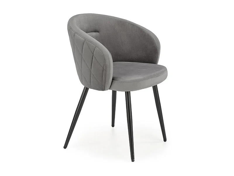 Sedia in velluto grigio con schienale arrotondato e gambe in metallo nero ERIKA