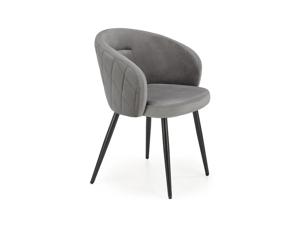 Chaise en velours gris avec dossier arrondi et pieds en métal noir ERIKA