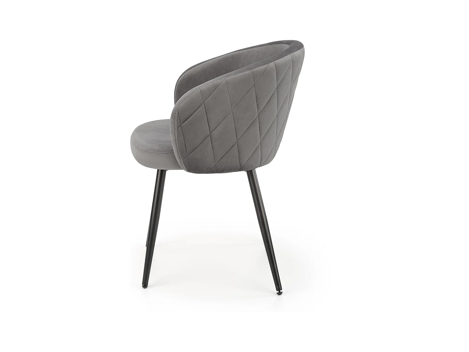 Silla de terciopelo gris con respaldo redondeado y patas de metal negro ERIKA