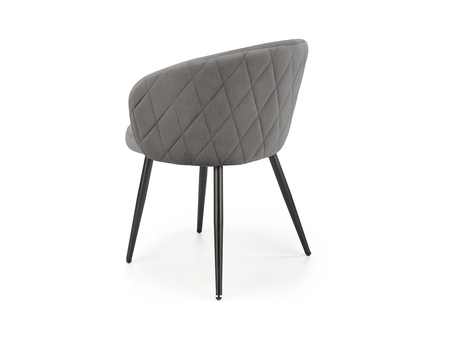 Silla de terciopelo gris con respaldo redondeado y patas de metal negro ERIKA