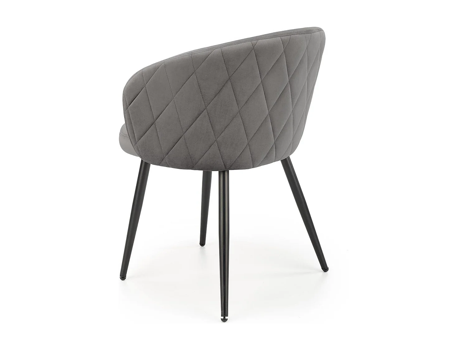 Silla de terciopelo gris con respaldo redondeado y patas de metal negro ERIKA