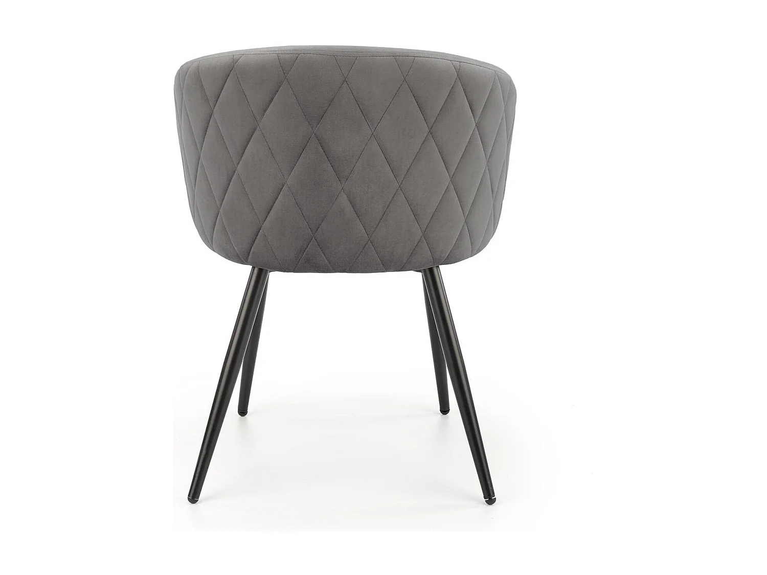 Silla de terciopelo gris con respaldo redondeado y patas de metal negro ERIKA