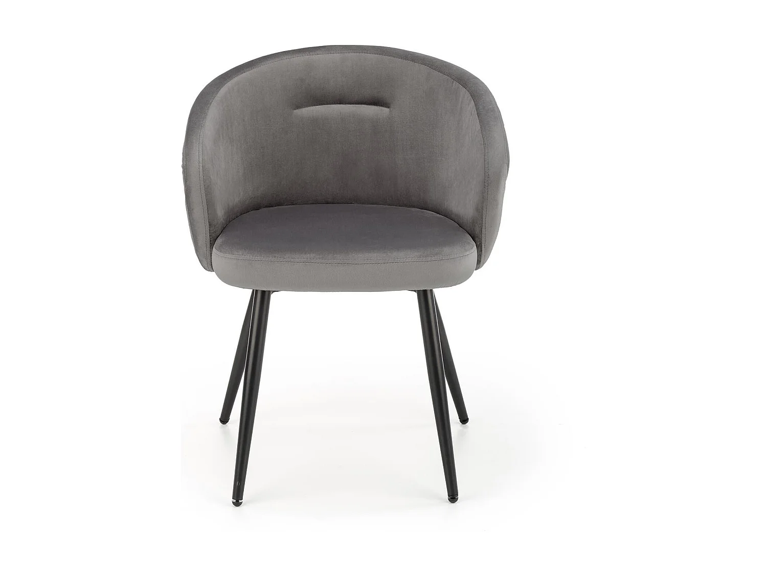 Silla de terciopelo gris con respaldo redondeado y patas de metal negro ERIKA