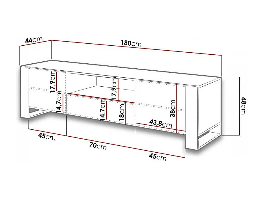 Soporte de TV de diseño Yosh de 180 cm en decoración de madera y metal
