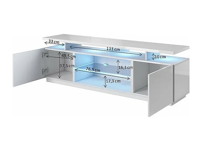 Meuble TV blanc brillant 180 cm à LED Zohra - blanc
