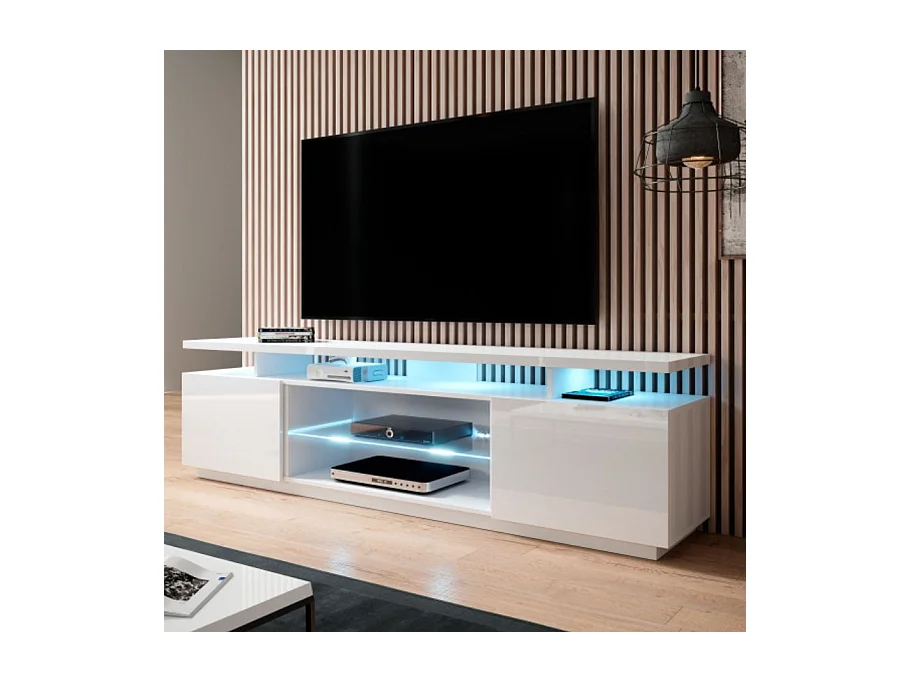 Meuble TV blanc brillant 180 cm à LED Zohra - blanc