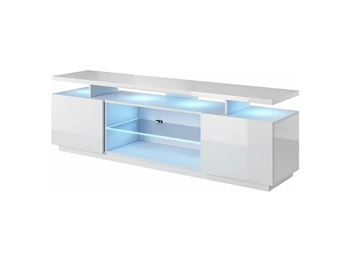 Meuble TV blanc brillant 180 cm à LED Zohra - blanc