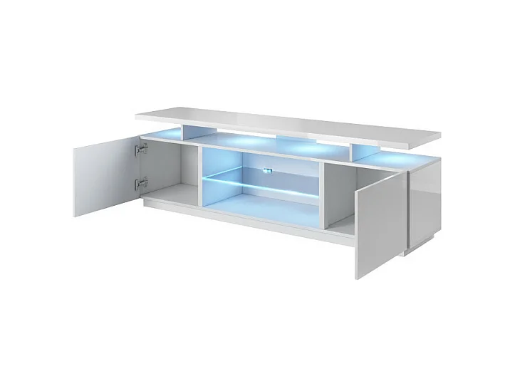 Meuble TV blanc brillant 180 cm à LED Zohra - blanc