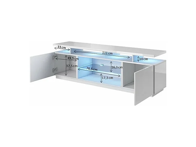 Meuble TV blanc brillant 180 cm à LED Zohra - blanc