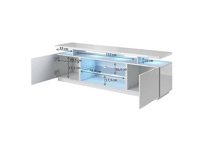 Meuble TV blanc brillant 180 cm à LED Zohra - blanc