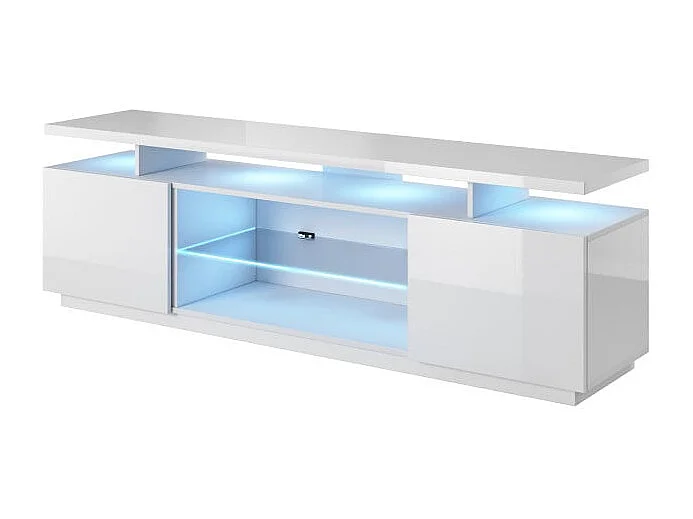 Meuble TV blanc brillant 180 cm à LED Zohra - blanc