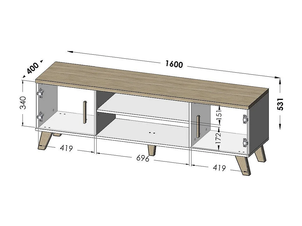 Meuble TV style chêne et noir mat 160cm Colin