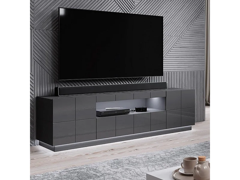 Flow grigio lucido + LED Porta TV di design da 184 cm - bianco