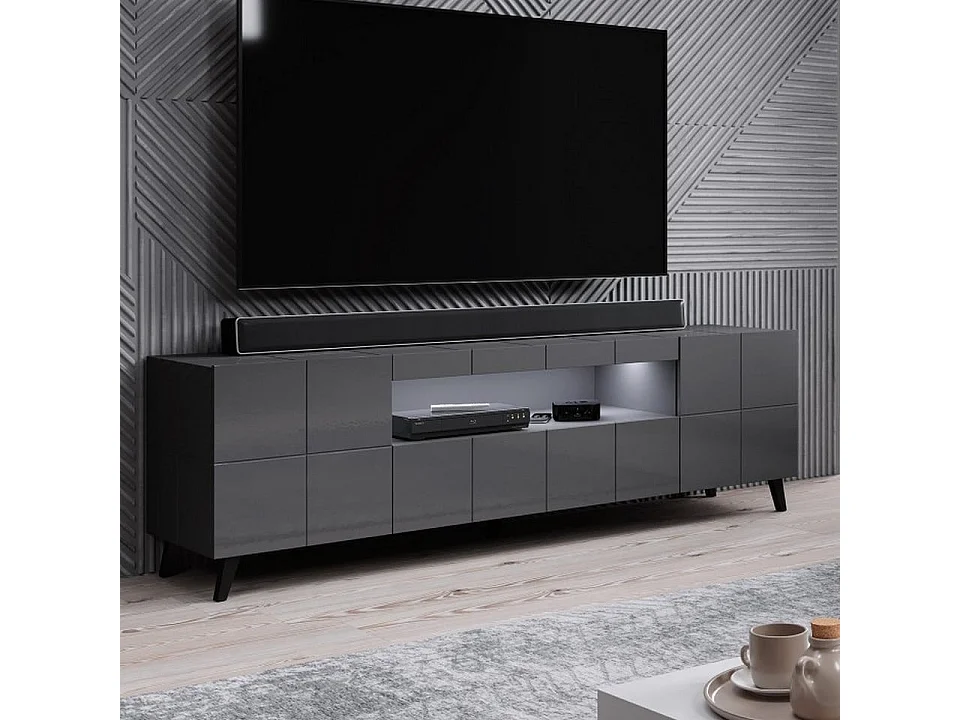 Flow grigio lucido + LED Porta TV di design da 184 cm - bianco