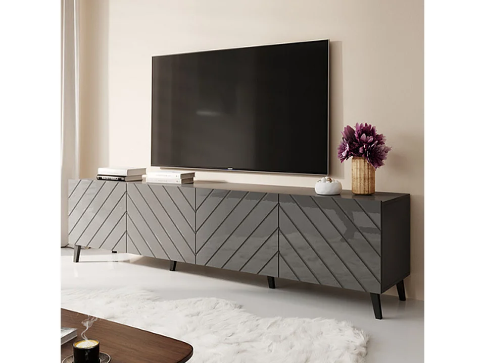 Porta TV design Yaka grigio grafite lucido da 200 cm