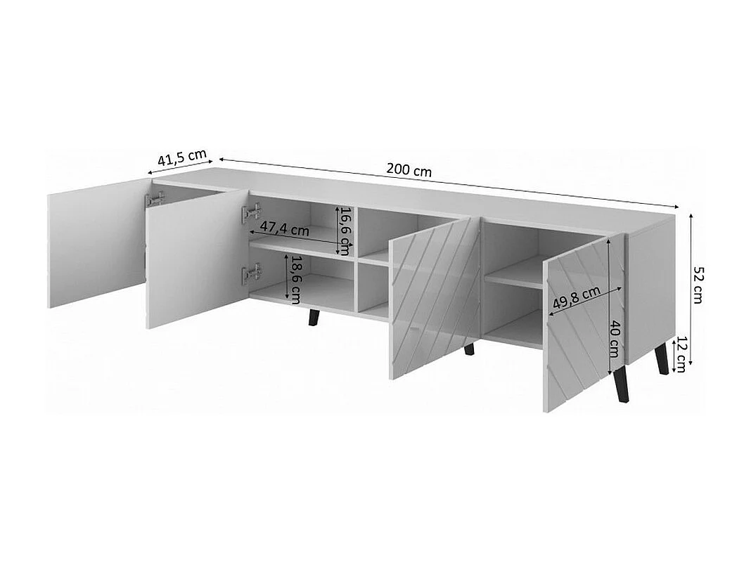Porta TV design Yaka grigio grafite lucido da 200 cm