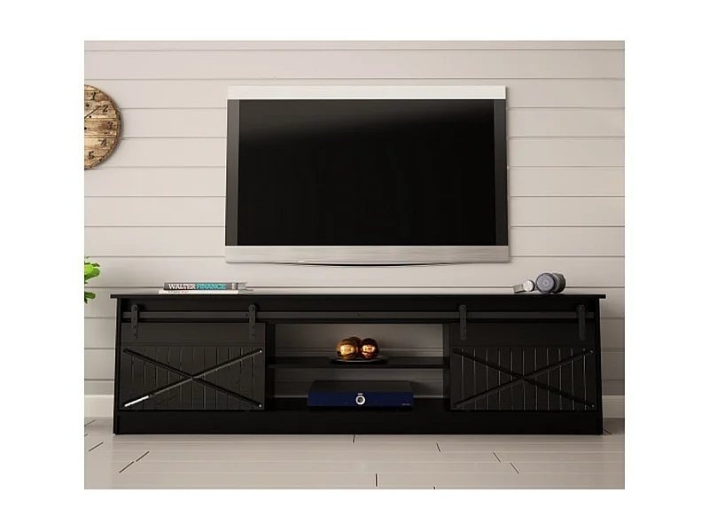 Meuble TV design noir 200 cm Hexa