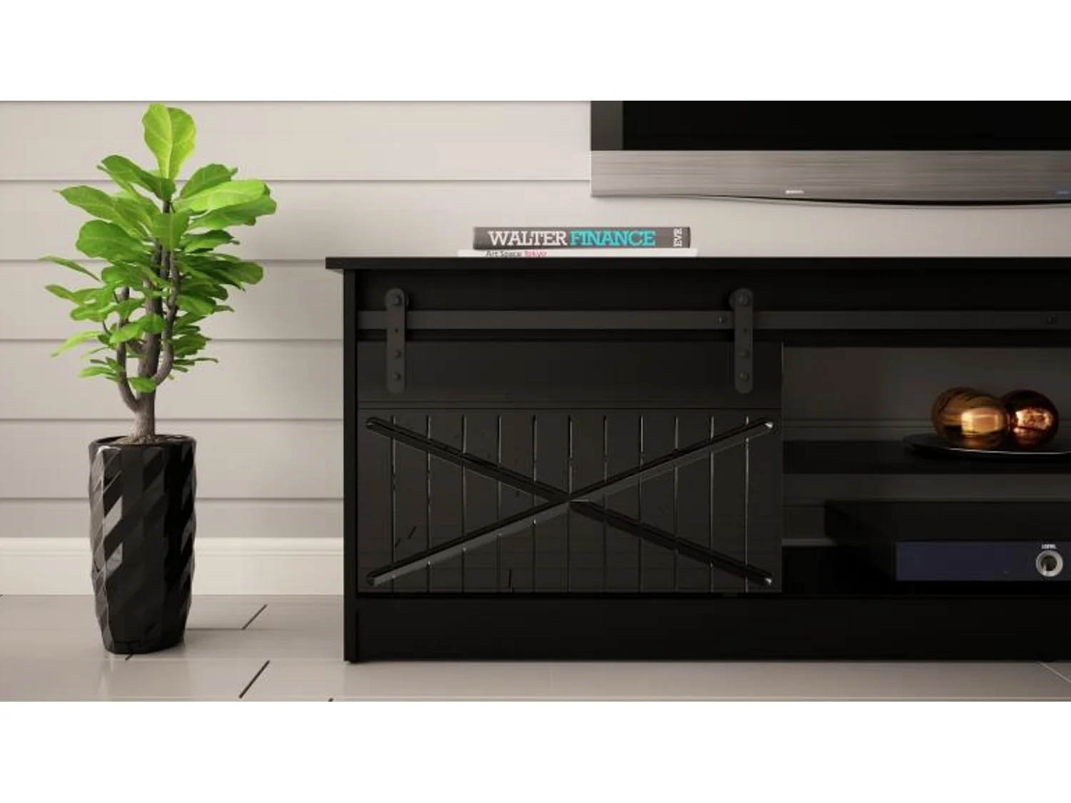 Meuble TV design noir 200 cm Hexa