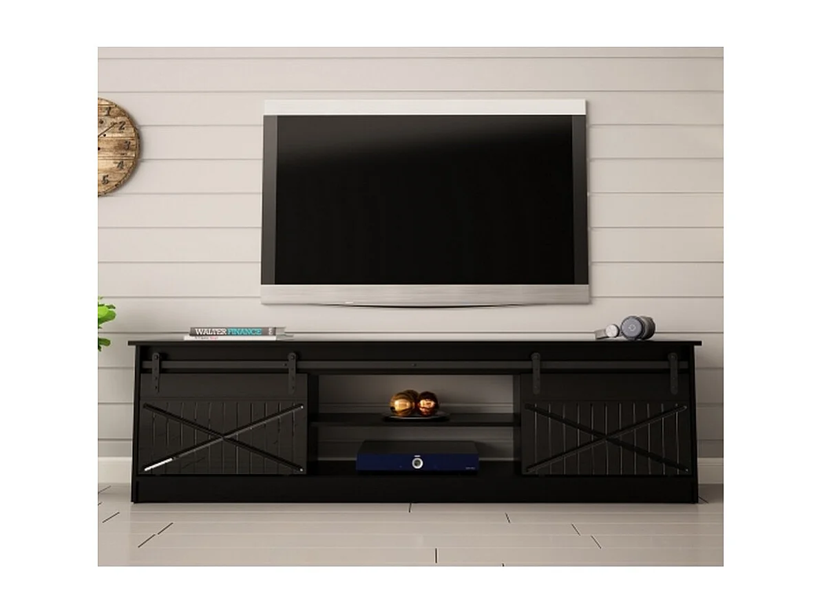 Meuble TV design noir 200 cm Hexa