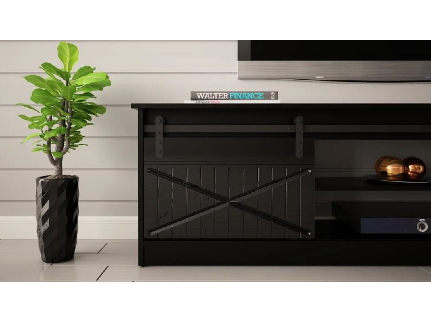 Meuble TV design noir 200 cm Hexa