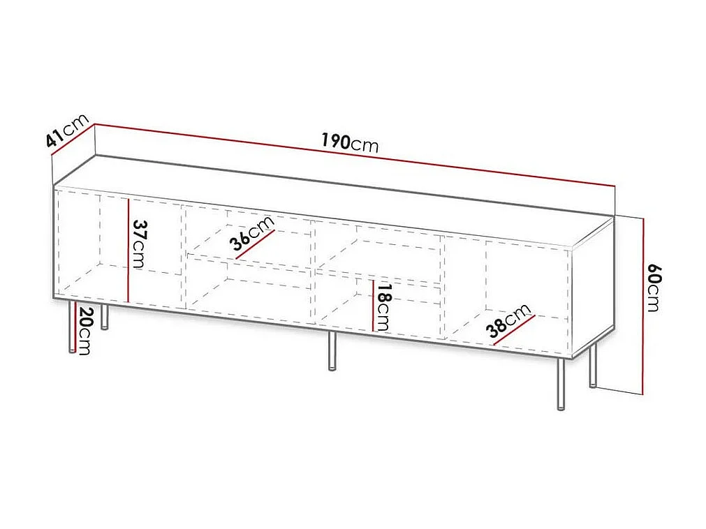 Soporte de TV de diseño Mokt negro mate de 190 cm