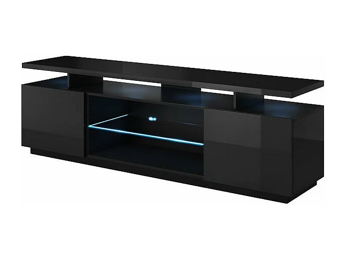Meuble TV noir brillant 180 cm à LED Zohra - blanc