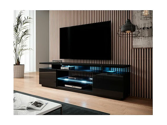 Meuble TV noir brillant 180 cm à LED Zohra - blanc