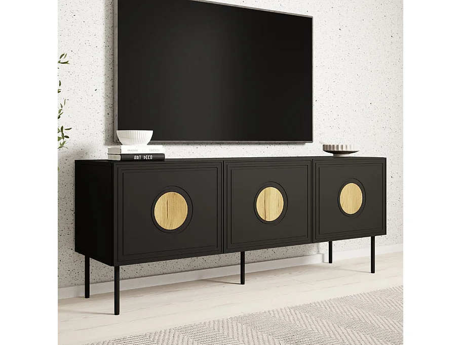 Meuble TV 150 cm noir mat avec et aspect chêne Climb