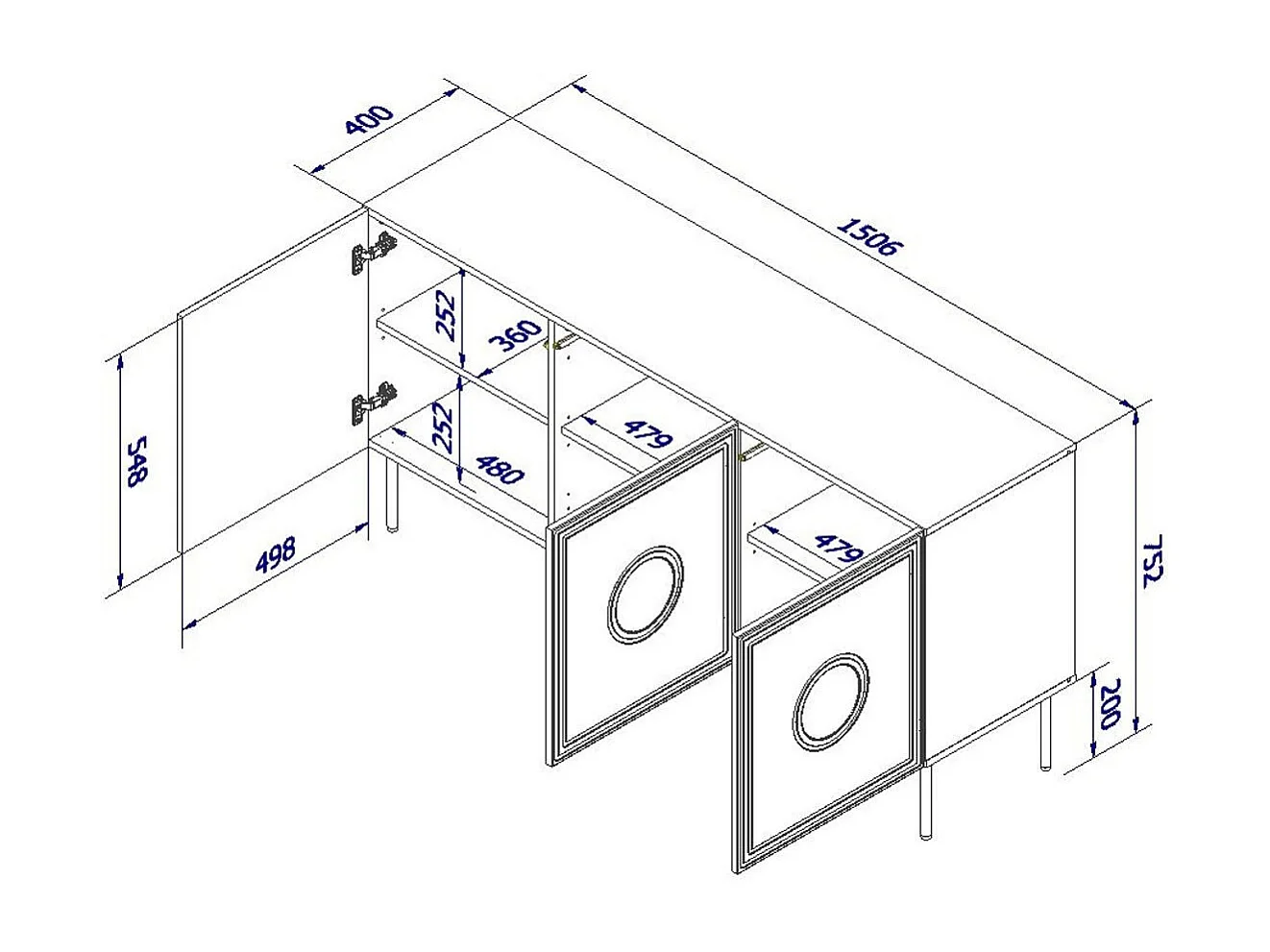 Meuble TV 150 cm noir mat avec et aspect chêne Climb
