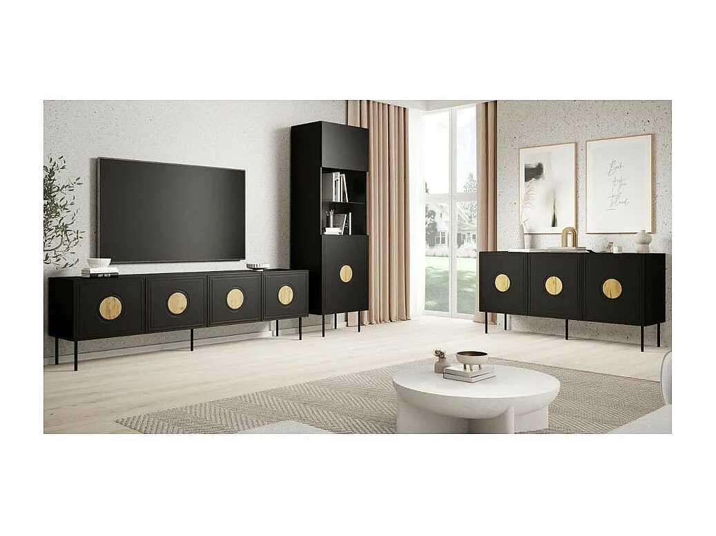 Mobile TV 150 cm nero opaco con finitura rovere Climb