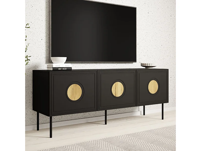 Meuble TV 150 cm noir mat avec et aspect chêne Climb