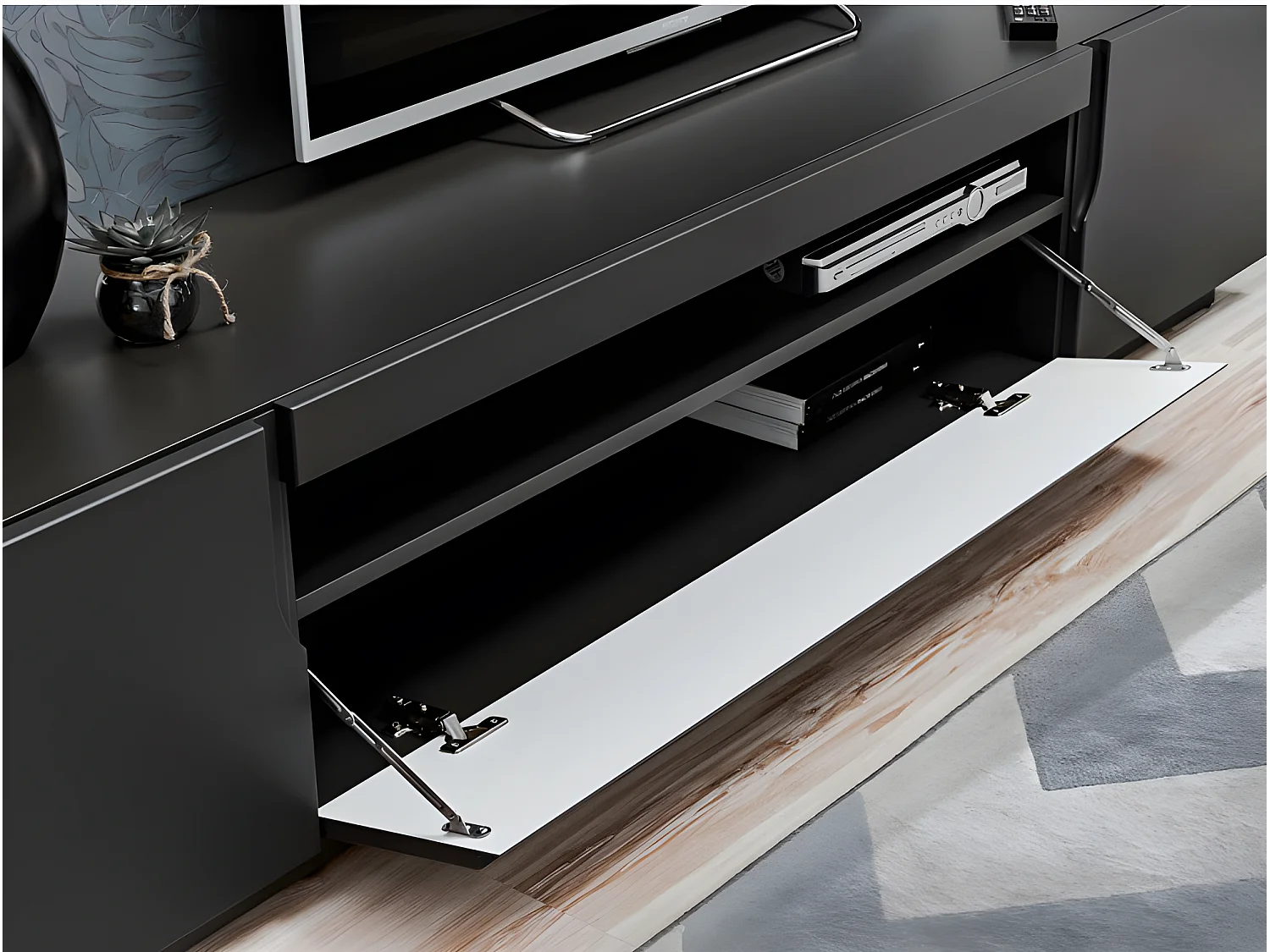 Meuble TV design moderne noir mat 200 cm Cali