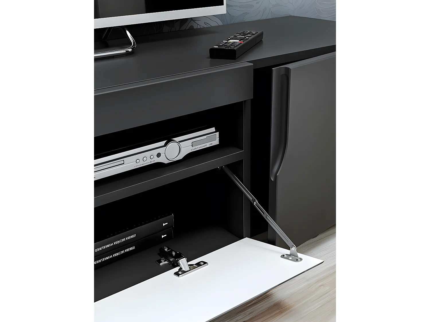 Meuble TV design moderne noir mat 200 cm Cali