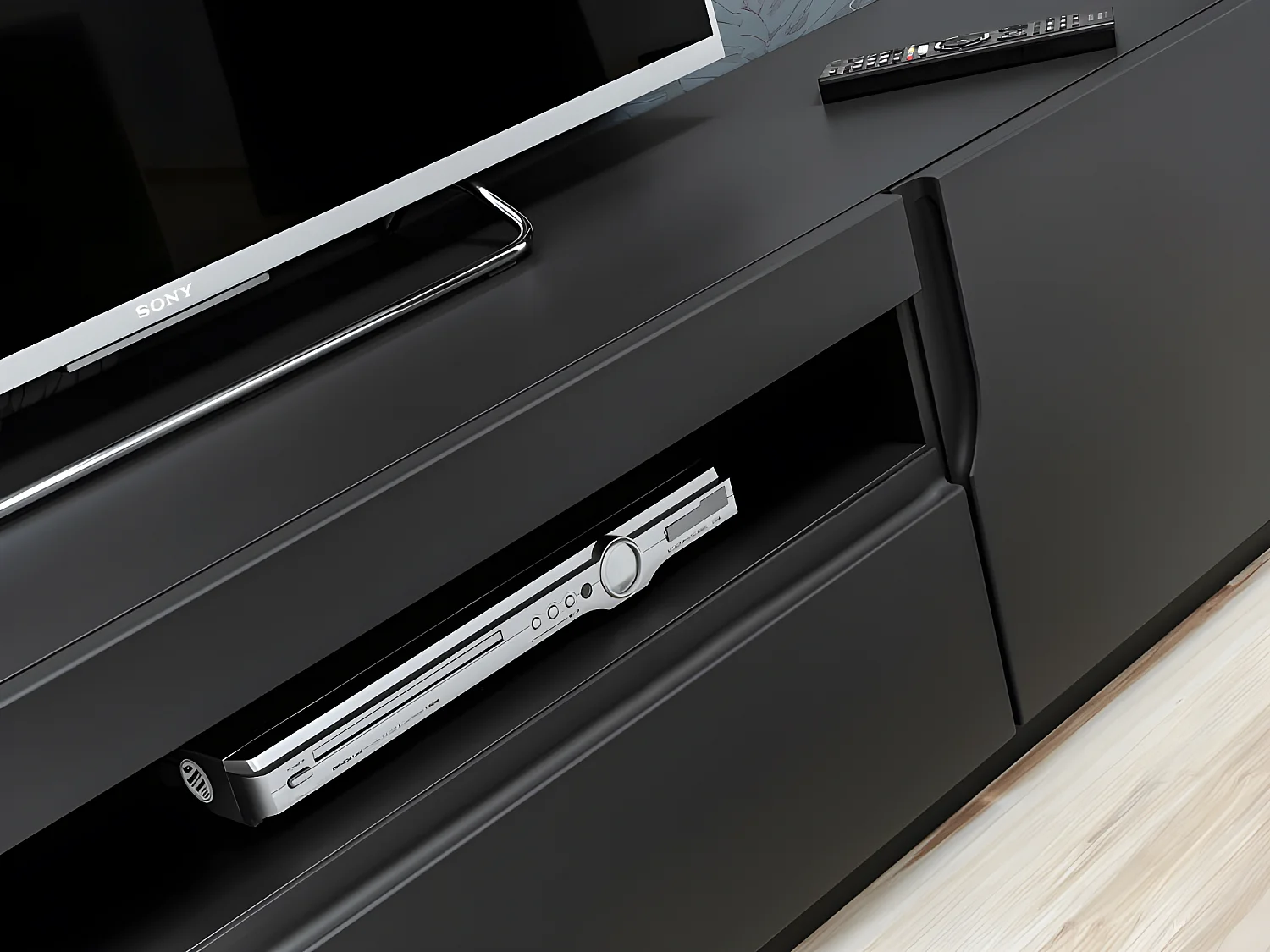 Meuble TV design moderne noir mat 200 cm Cali