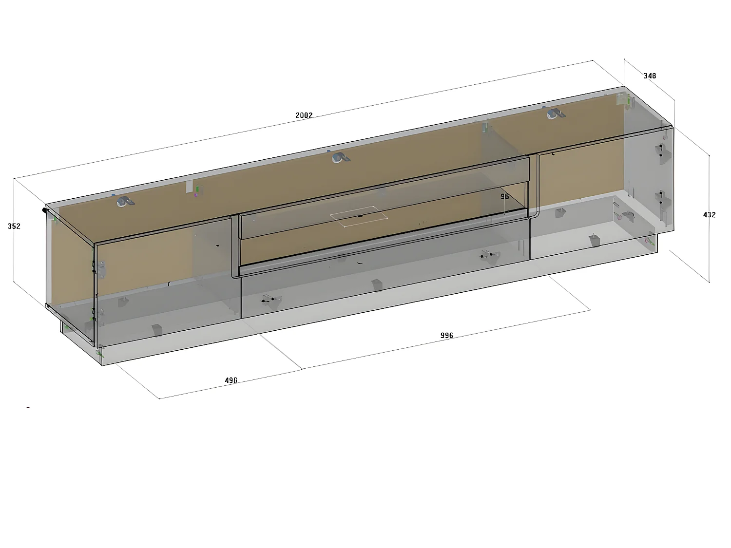 Meuble TV design moderne noir mat 200 cm Cali