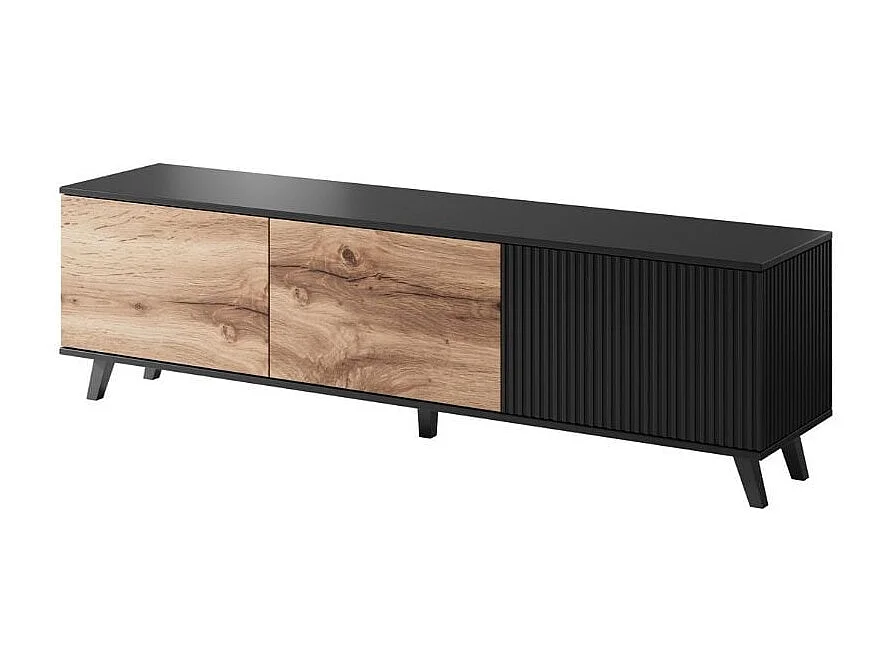 Meuble TV contemporain 180 cm noir et aspect chêne wotan PUMP