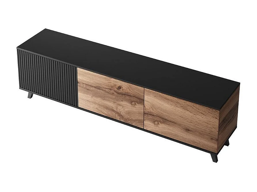 Meuble TV contemporain 180 cm noir et aspect chêne wotan PUMP