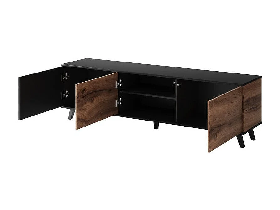 Meuble TV contemporain 180 cm noir et aspect chêne wotan PUMP