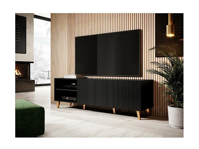 Mueble de TV de diseño Gustave 150 cm negro