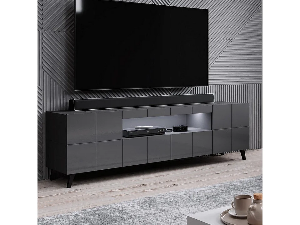 Porta TV di design Flow grigio lucido + LED 184 cm - Senza LED