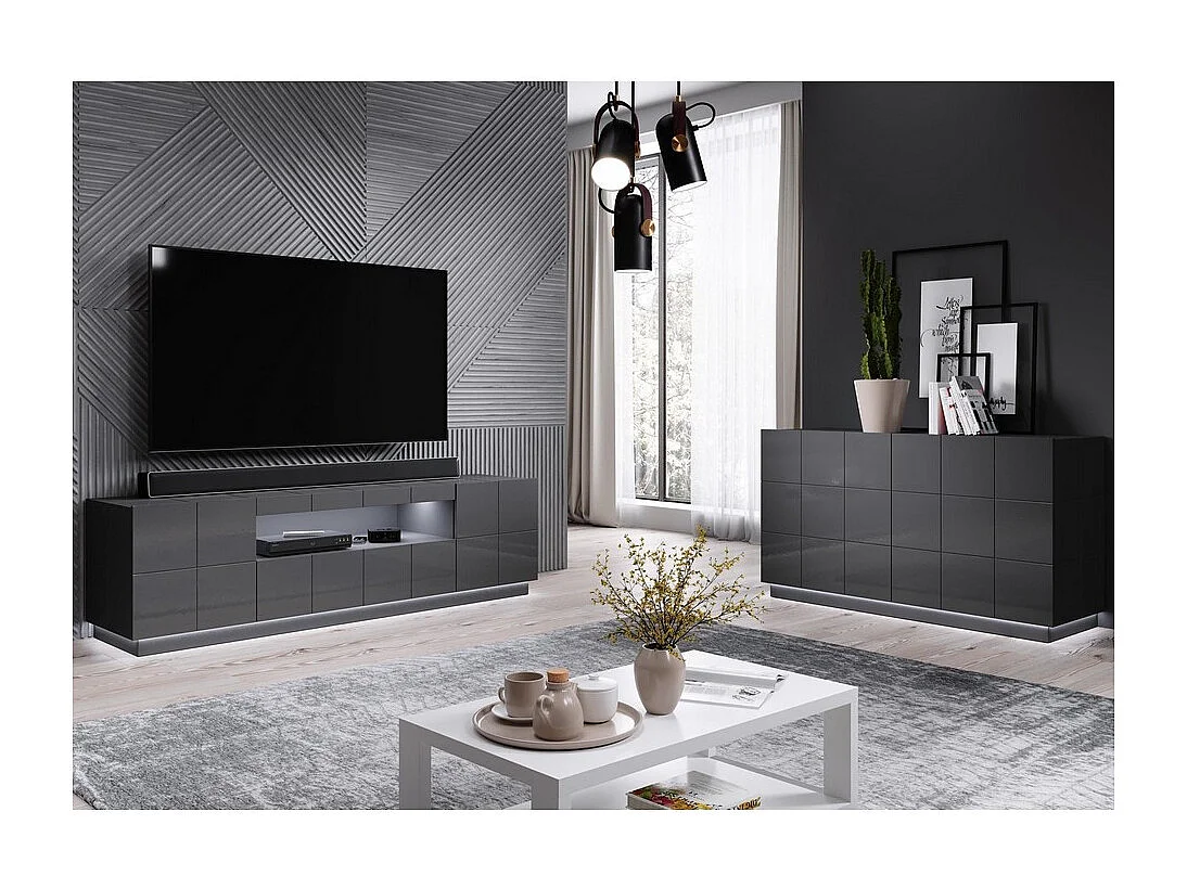 Porta TV di design Flow grigio lucido + LED 184 cm - Senza LED