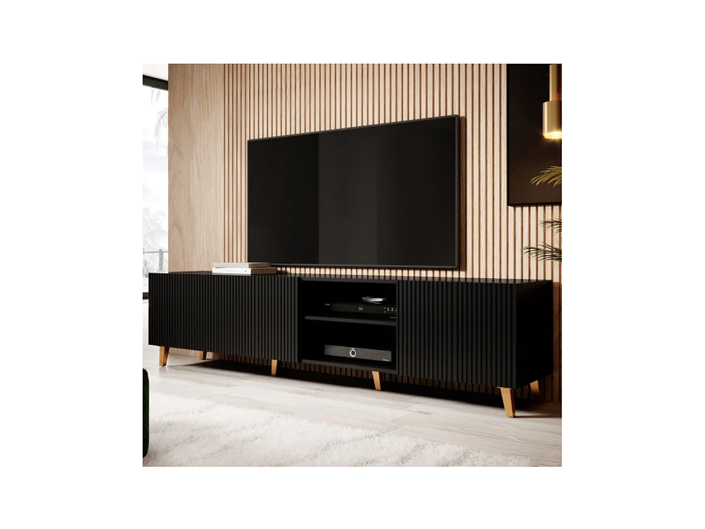 Meuble TV design noir 200 cm Gustave
