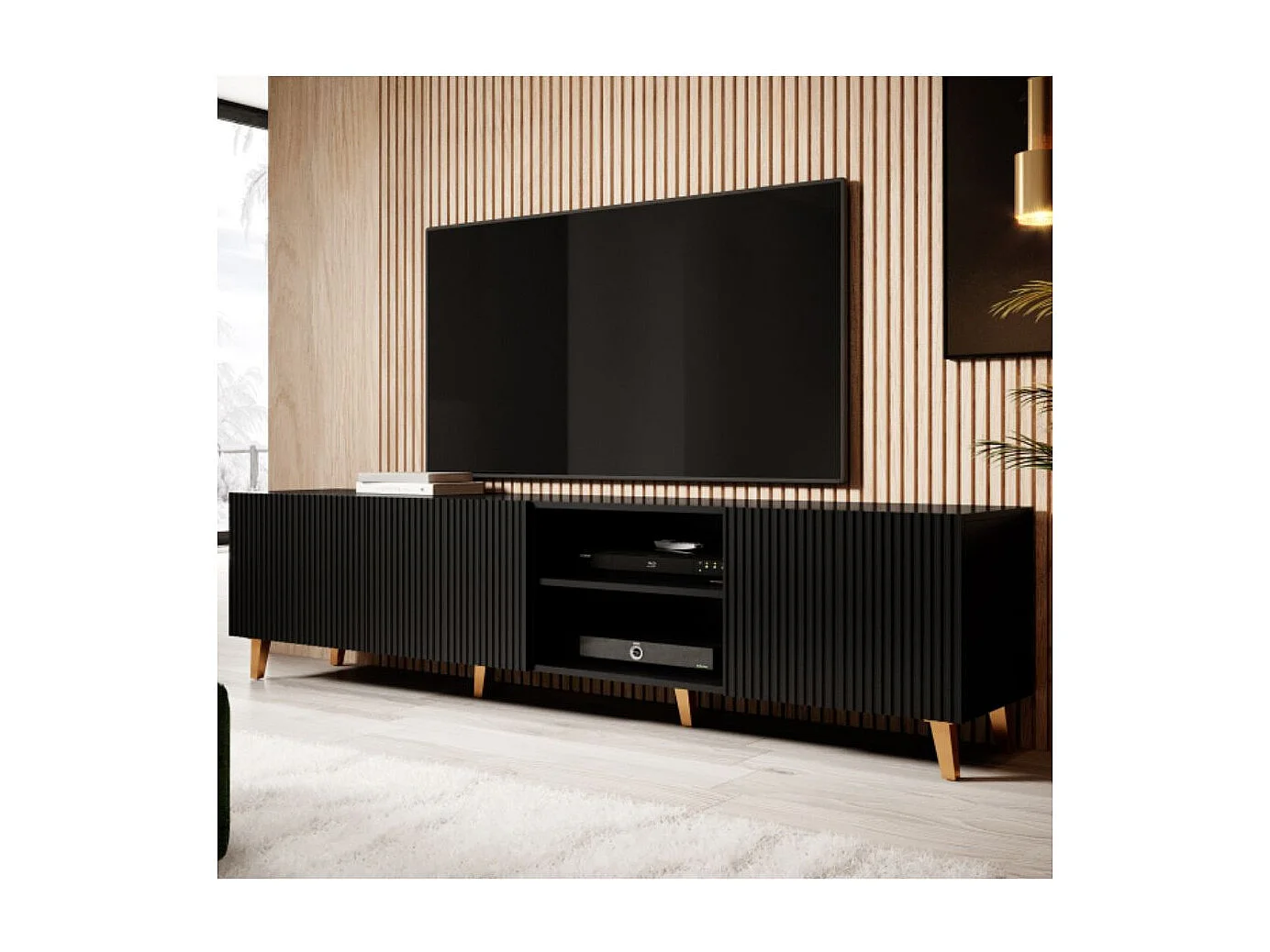 Mueble de TV de diseño Gustave 200 cm negro