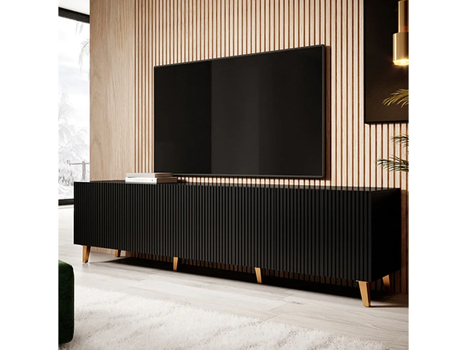 Mueble de TV de diseño Gustave 200 cm negro