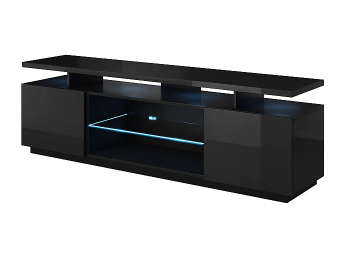 Meuble TV noir brillant 180 cm à LED Zohra - bleu