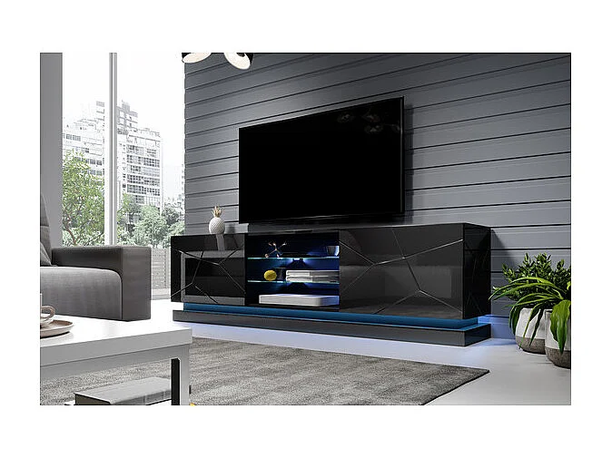 Clost 200 cm negro LED soporte de TV - Con LEDs