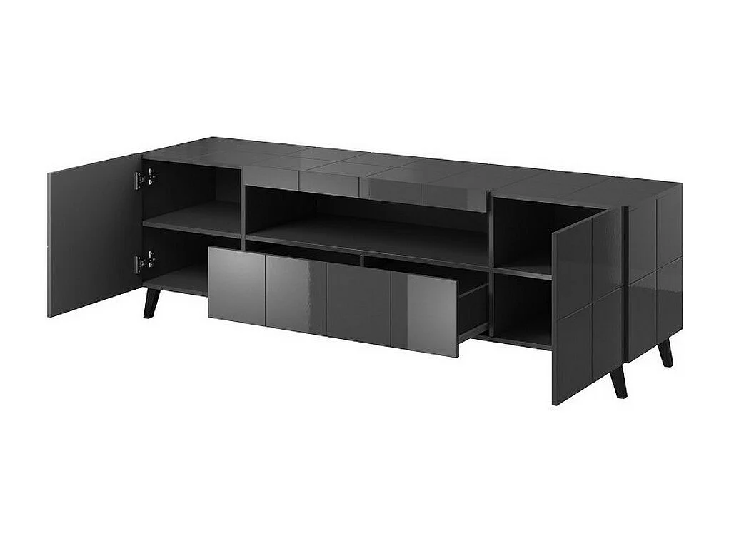 Flow grigio lucido + LED Porta TV di design da 184 cm - blu